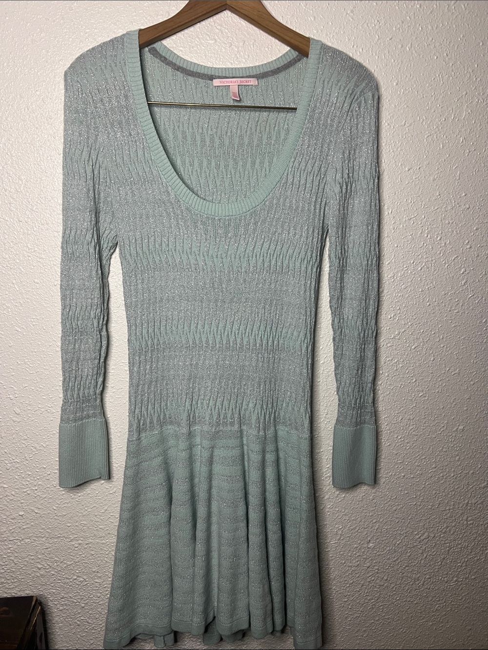 Victoria's Secret Mint Green Scoop-Neck Long Sleeve Knit Dress